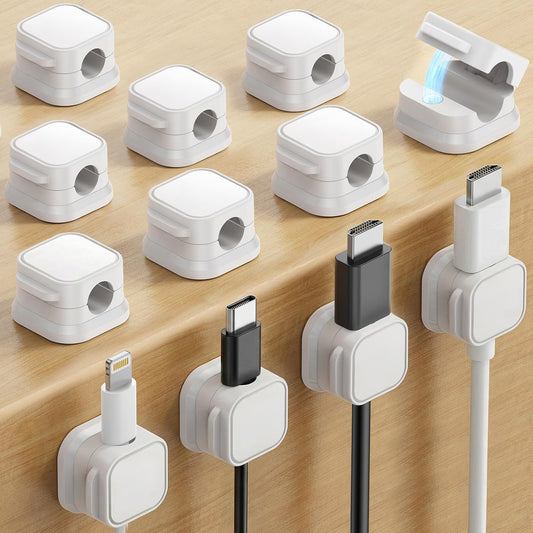Magnetic Cable Clips, Adjustable Wire Organizer & Cord Holder for Desk, Nightstand, Home Office, Gaming Setup | Adhesive Charger Cord Keeper