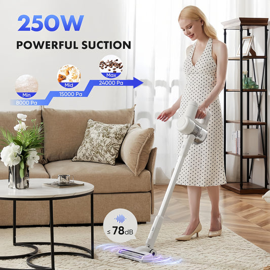 Cordless Vacuum Cleaner, 24Kpa Lightweight Stick Vac Handheld Electric Rechargeable with LED, Up to 45 Minutes, Powerful Suction, Versatile for Carpet, Hard Floor
